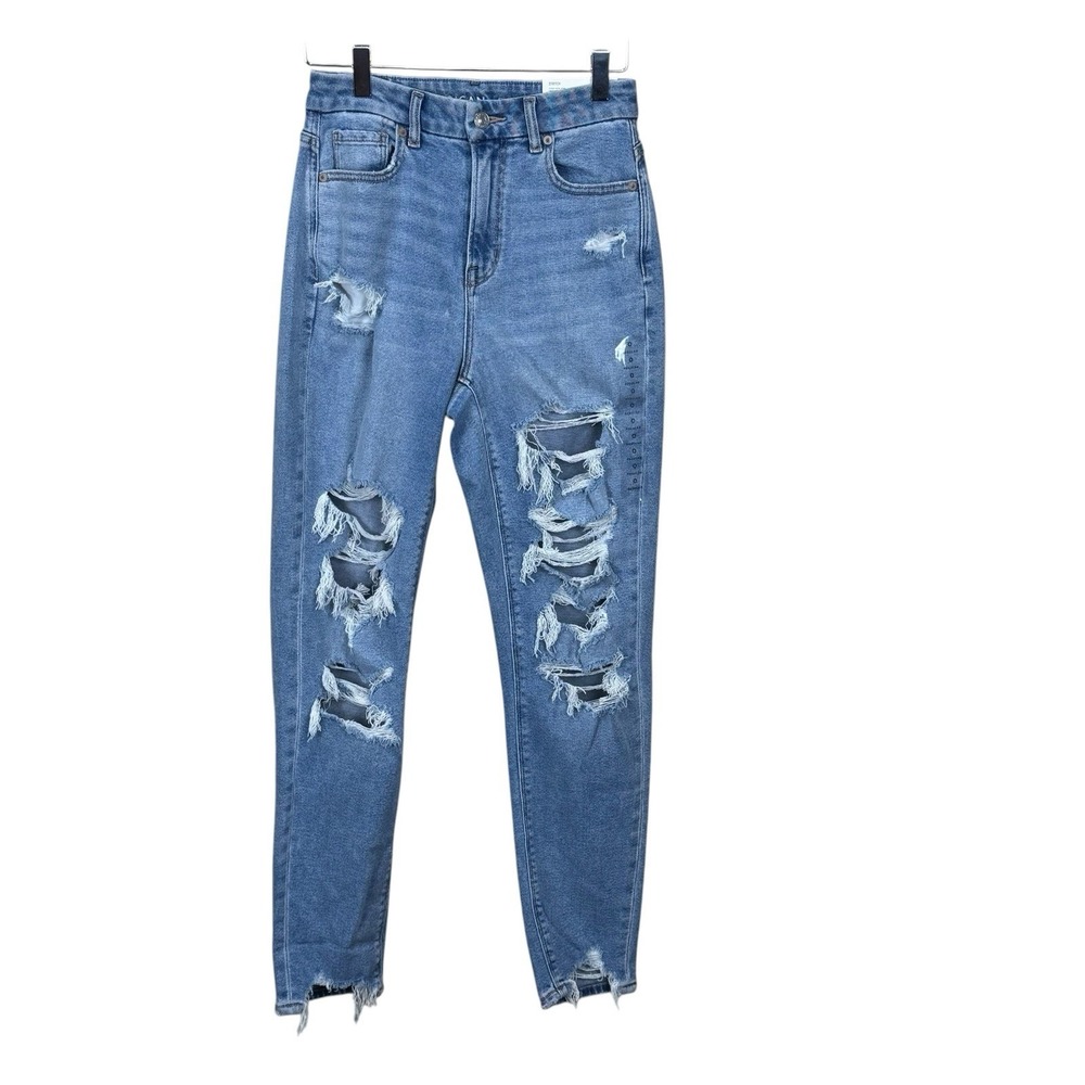 NWT American Eagle Jean 0 Light Salty Wash Curvy Mom High Rise Distressed